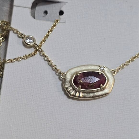 KENDRA SCOTT NECKLACE ANNA SHORT PENDANT GOLD BRONZE VEINED MAROON New!! - Picture 2 of 3